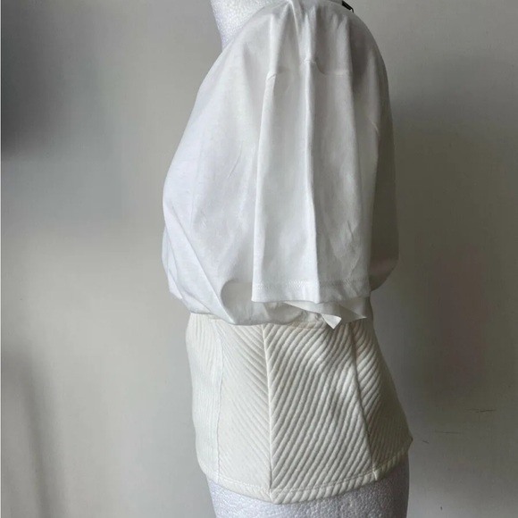 Topshop White Shirred Waist T-Shirt Size 14 - Picture 3 of 4